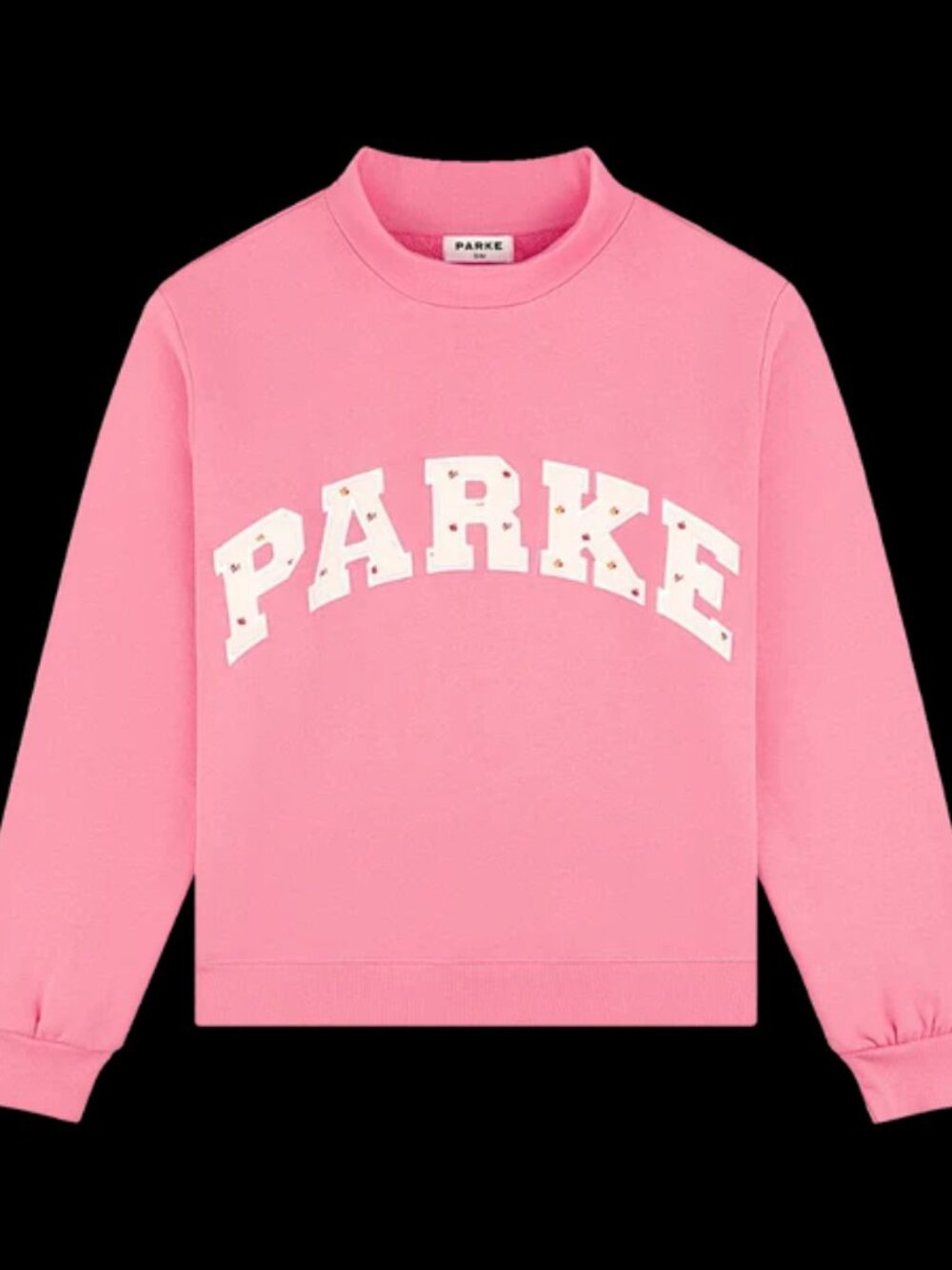 Parke Hot Pink Studded Varsity Logo Mock Neck Sweatshirt S/M